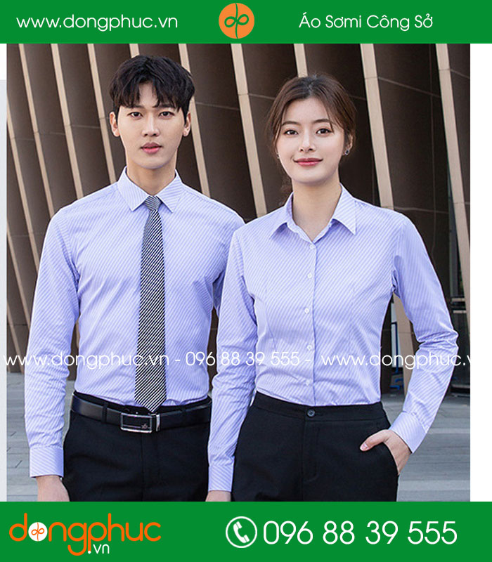 Đồng phục áo sơ mi màu xanh dương kẻ chéo